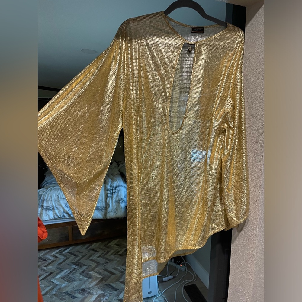 Kurt Geiger shiny gold swimsuit cover-up